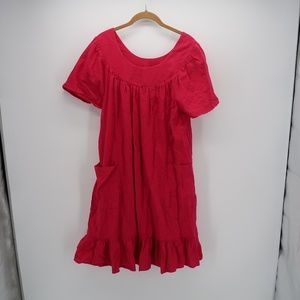 National Pocket Short Sleeve Pleated Ruffle Dress